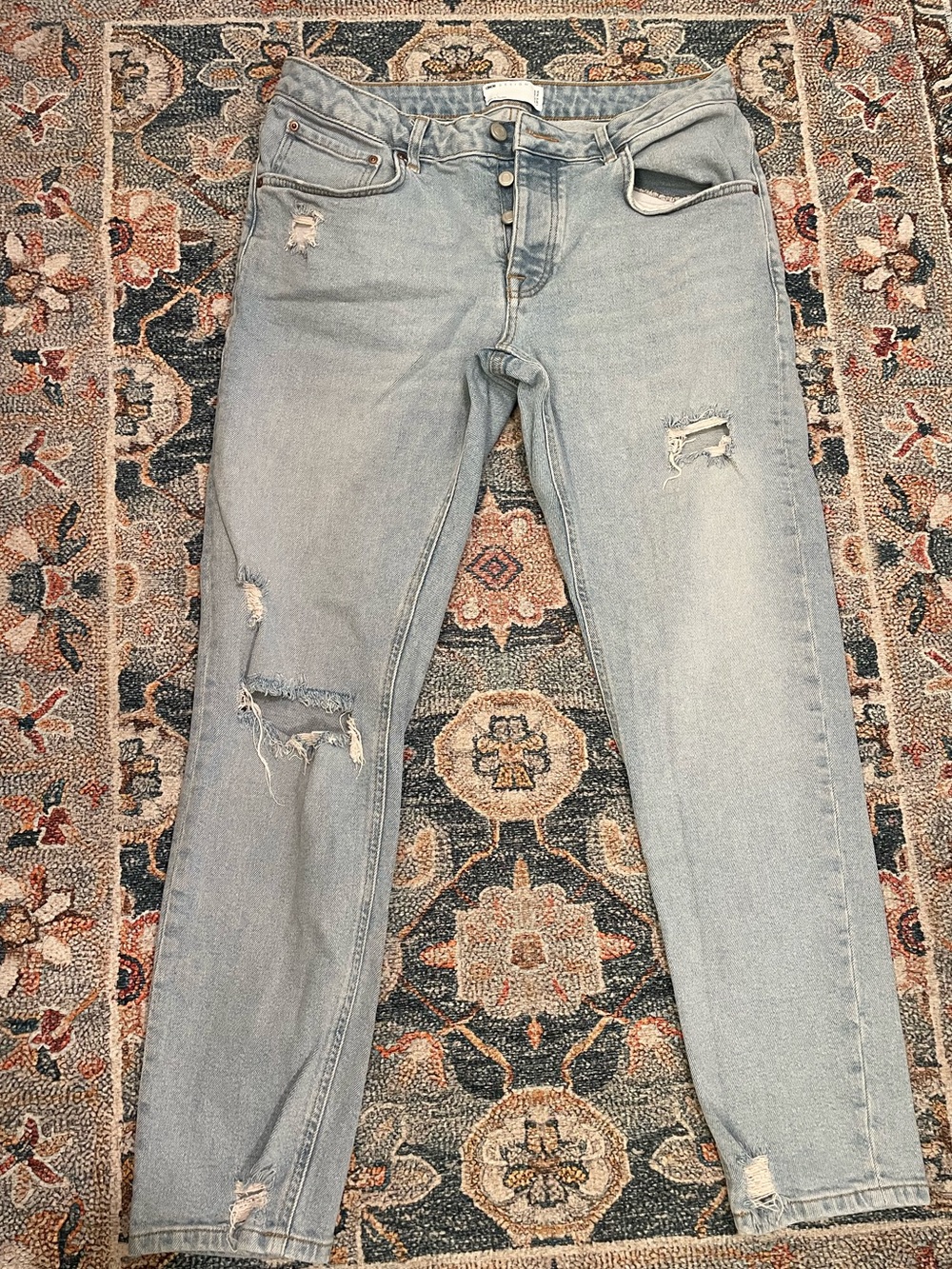 ASOS Light Blue Slim Straight Distressed Jeans